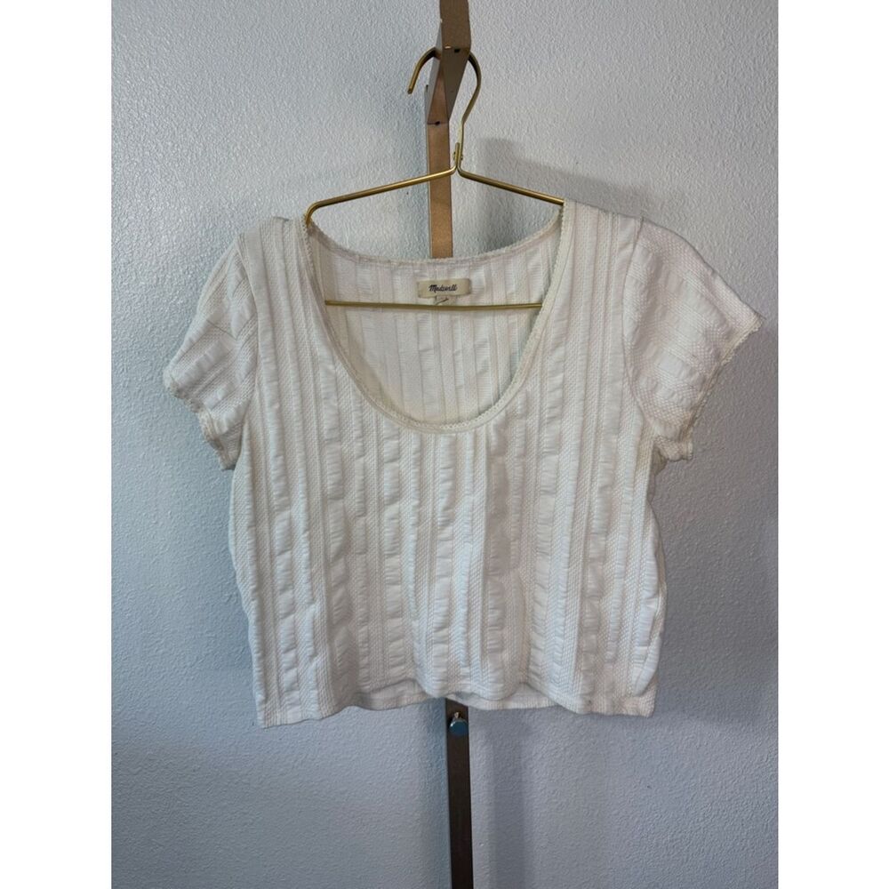 Madewell Cream Textured Scoop-Neck Crop Top- Large